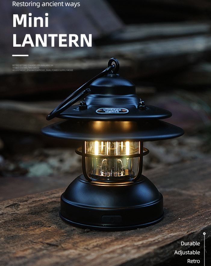 Đèn cổ Vintage Lights pin AA và cổng usb, đèn treo dã ngoại cắm trạ