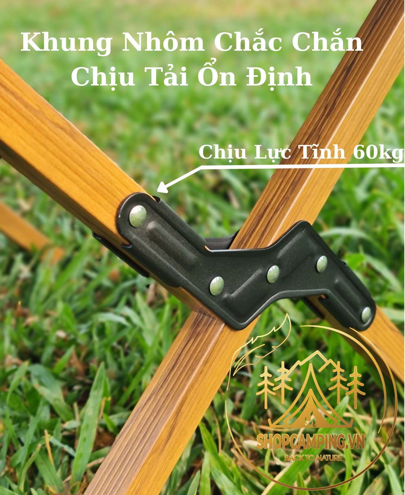 Bàn nhôm vân gỗ gấp gọn 1m2, Bàn xếp gọn cắm trại dã ngoại
