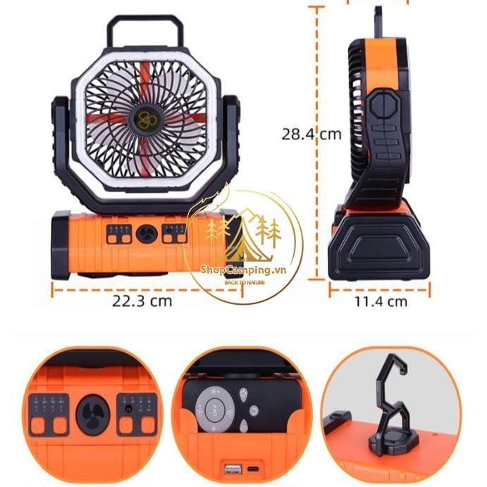 Quạt cắm trại dã ngoại Pin 20000mAh tích hợp đèn, sạc điện thoại, Remote điều khiển từ xa