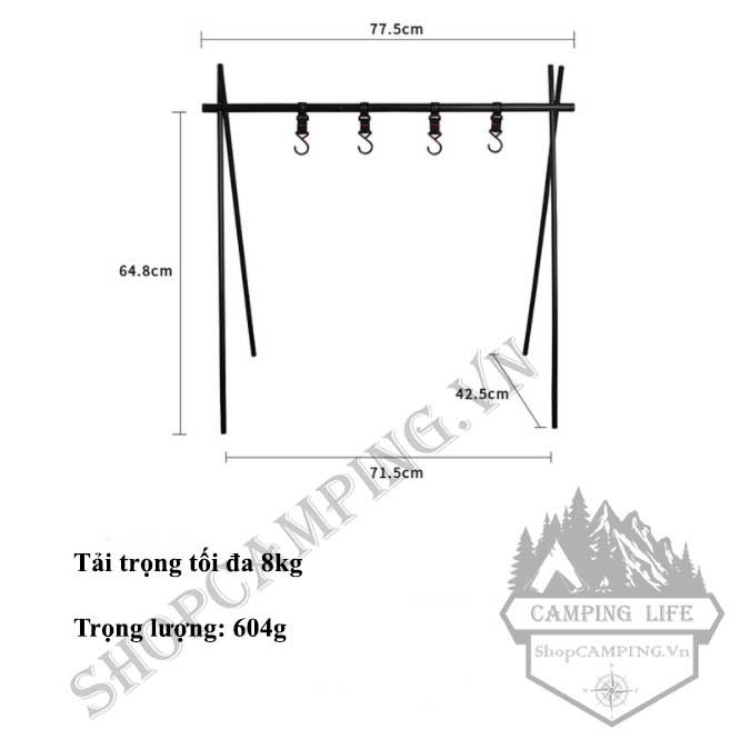 Giá Treo đồ dã ngoại gấp gọn hợp kim nhôm, giá móc đồ chịu Tải 12Kg kèm 6 móc