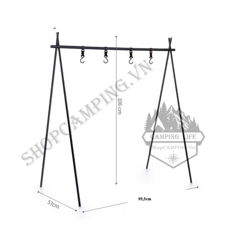 Giá Treo đồ dã ngoại gấp gọn hợp kim nhôm, giá móc đồ chịu Tải 12Kg kèm 6 móc