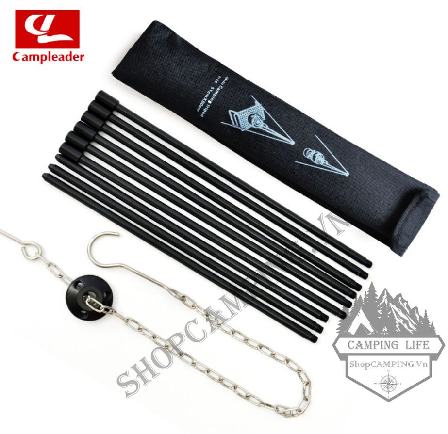 Kiềng 3 chân - giá treo nồi loại 3 khúc/4 khúc hợp kim nhôm trụ ống 8mm dành cho cắm trại, dã ngoại