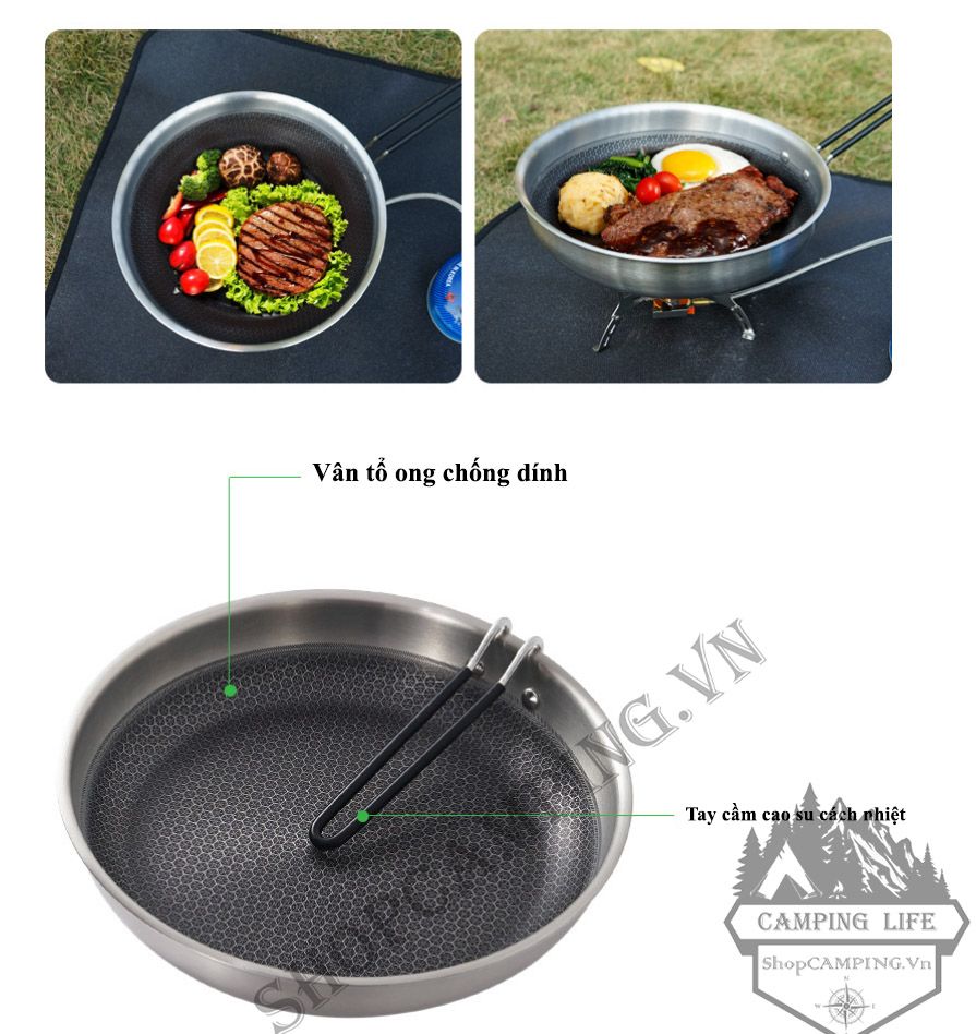 Chảo Inox chống dính quai gấp gọn tiện dụng