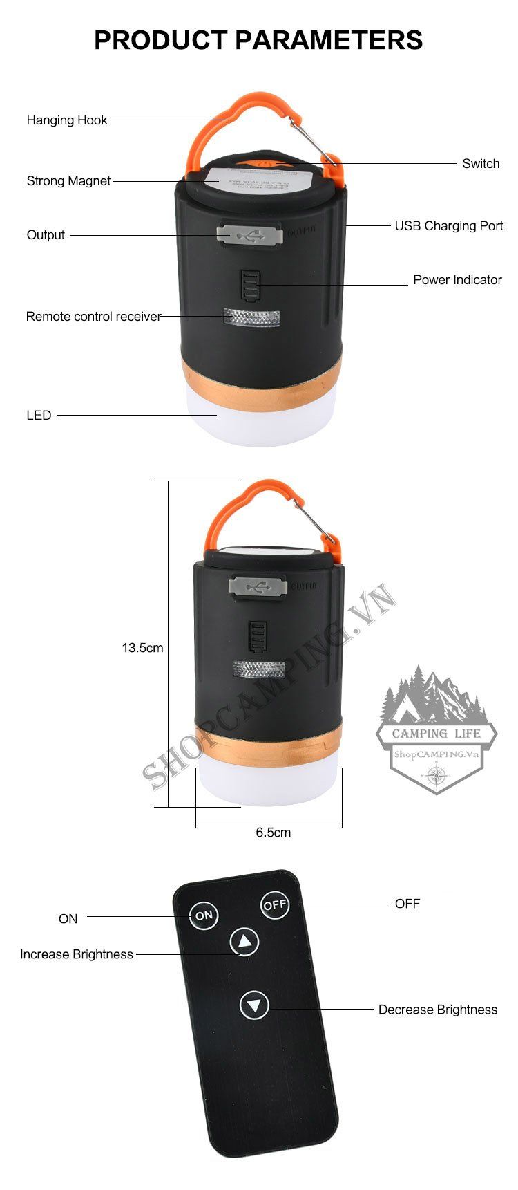 Đèn treo lều dã ngoại có điều khiển từ xa, đèn led pin sạc dự phòng phượt, du lịch, cắm trại dã ngoại