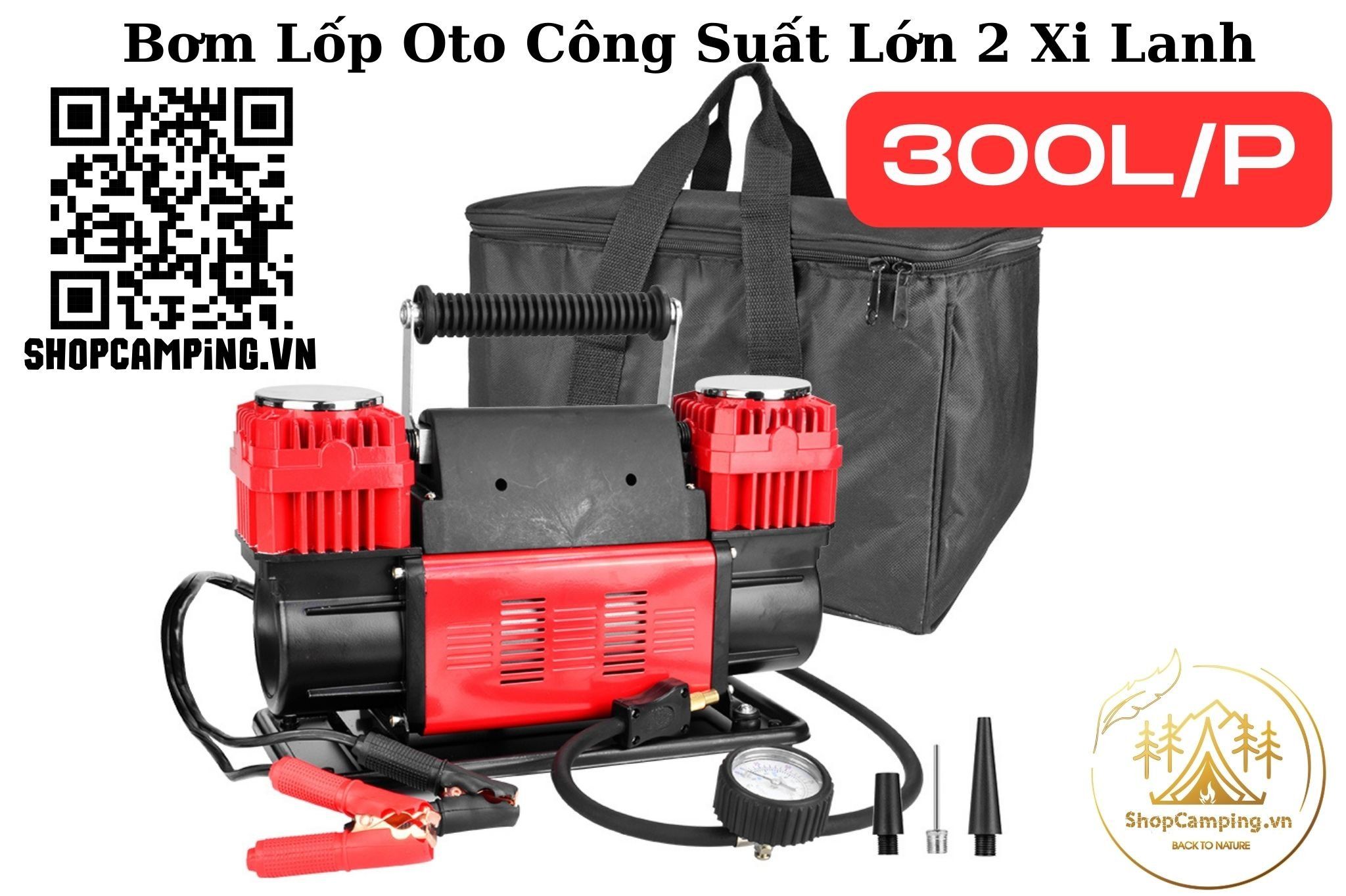 Máy bơm hơi, bơm lốp oto 2 Xi-Lanh công suất cao 300L/Phút chuyên dụng cho xe Offroad