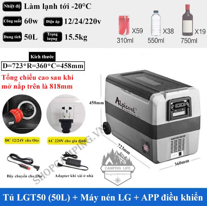 Tủ lạnh LG T50 50 Lít CHÍNH HÃNG Alpicool ( hàng có sẵn ) 2 ngăn riêng biệt, tủ lạnh xe hơi, tủ lạnh trong nhà tiện lợi.