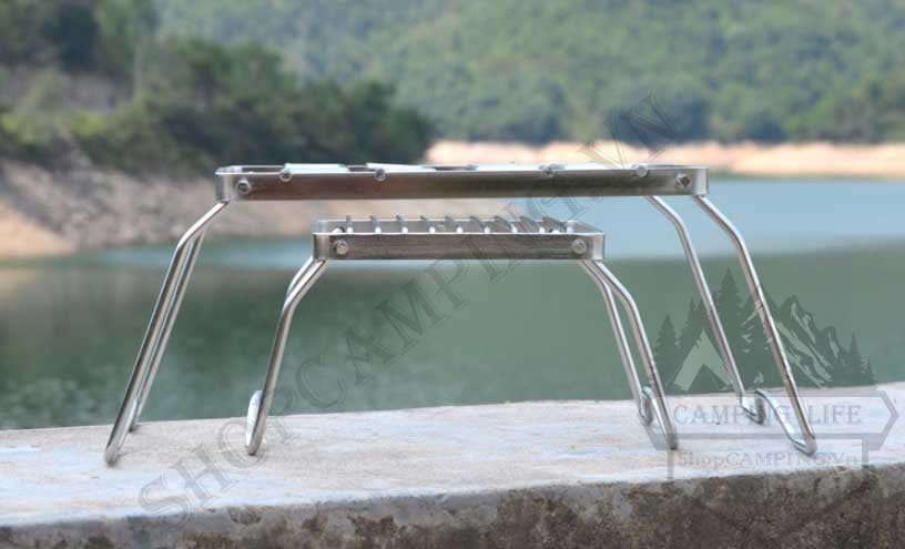 Kiềng bếp gấp gọn inox 304 dày nấu nướng, khung bếp chắn gió điều chỉnh độ cao dã ngoại cắm trại