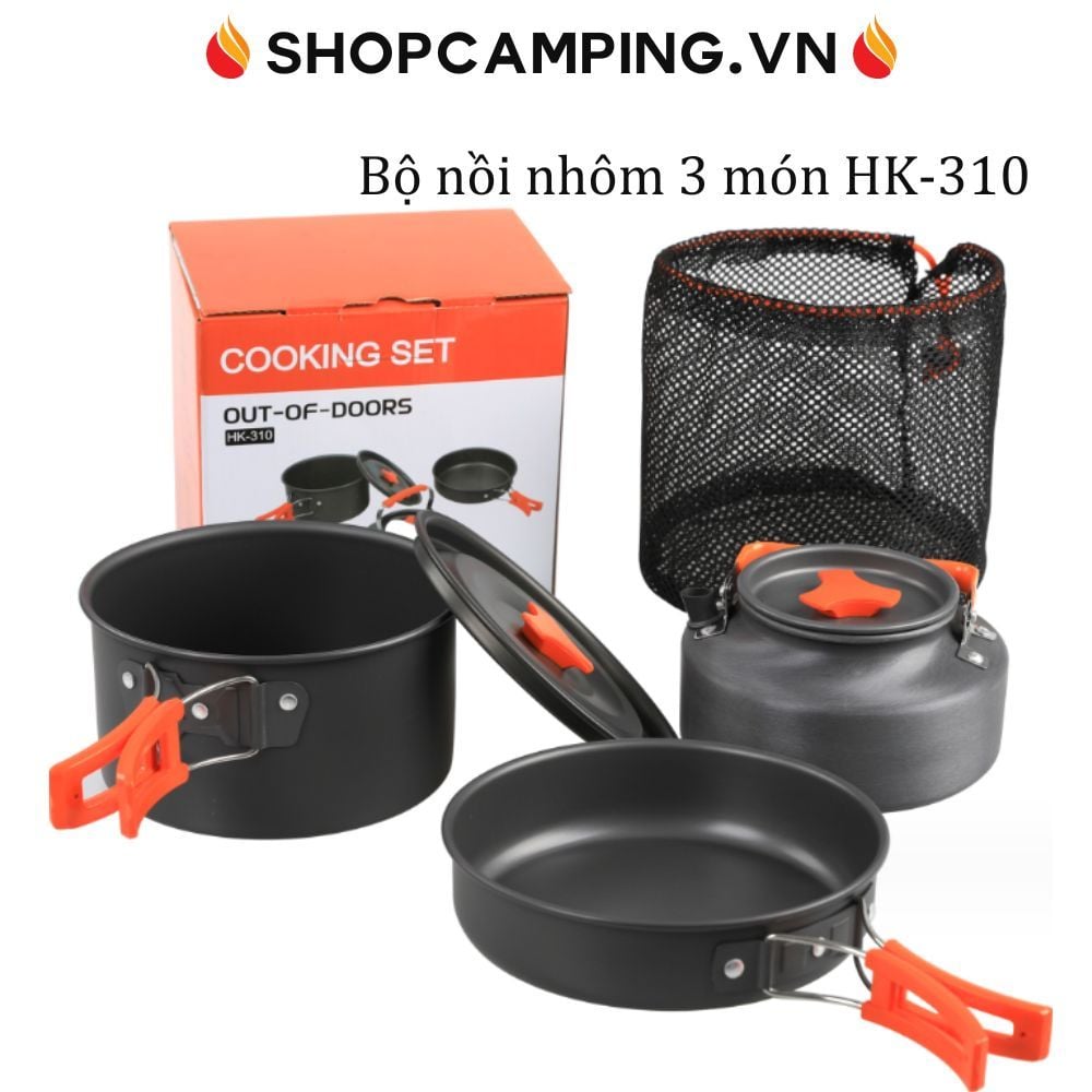 Bộ nồi dã ngoại HK 310 dành 2-3 người, bộ nồi cắm trại xếp gọn 9 món phượt, du lịch, cắm trại