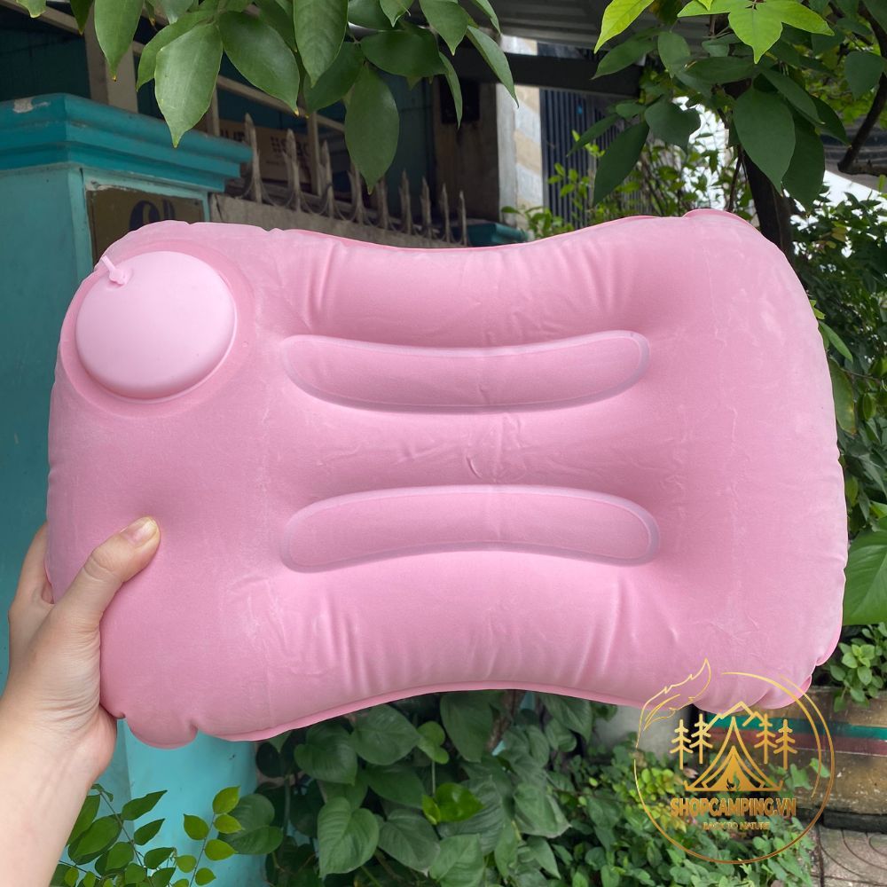Gối hơi gấp gọn tự bơm hơi, gối hơi văn phòng, gối xếp gọn du lịch dã ngoại cắm trại