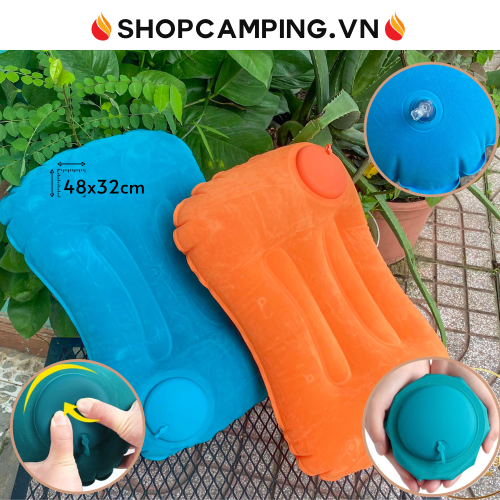 Gối hơi gấp gọn tự bơm hơi, gối hơi văn phòng, gối xếp gọn du lịch dã ngoại cắm trại