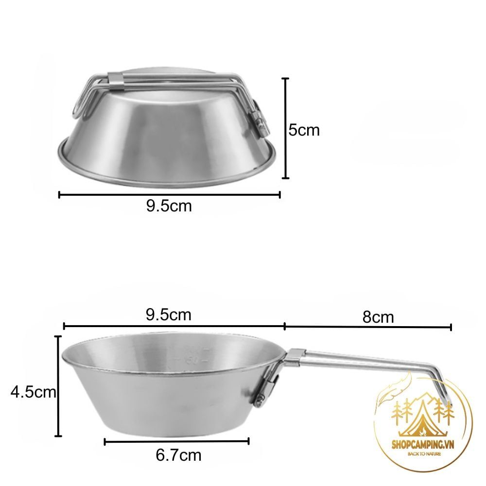 Chén inox gấp gọn, bát inox 304 có tay cầm gấp gọn, bát ăn dã ngoại, phượt, du lịch, cắm trại
