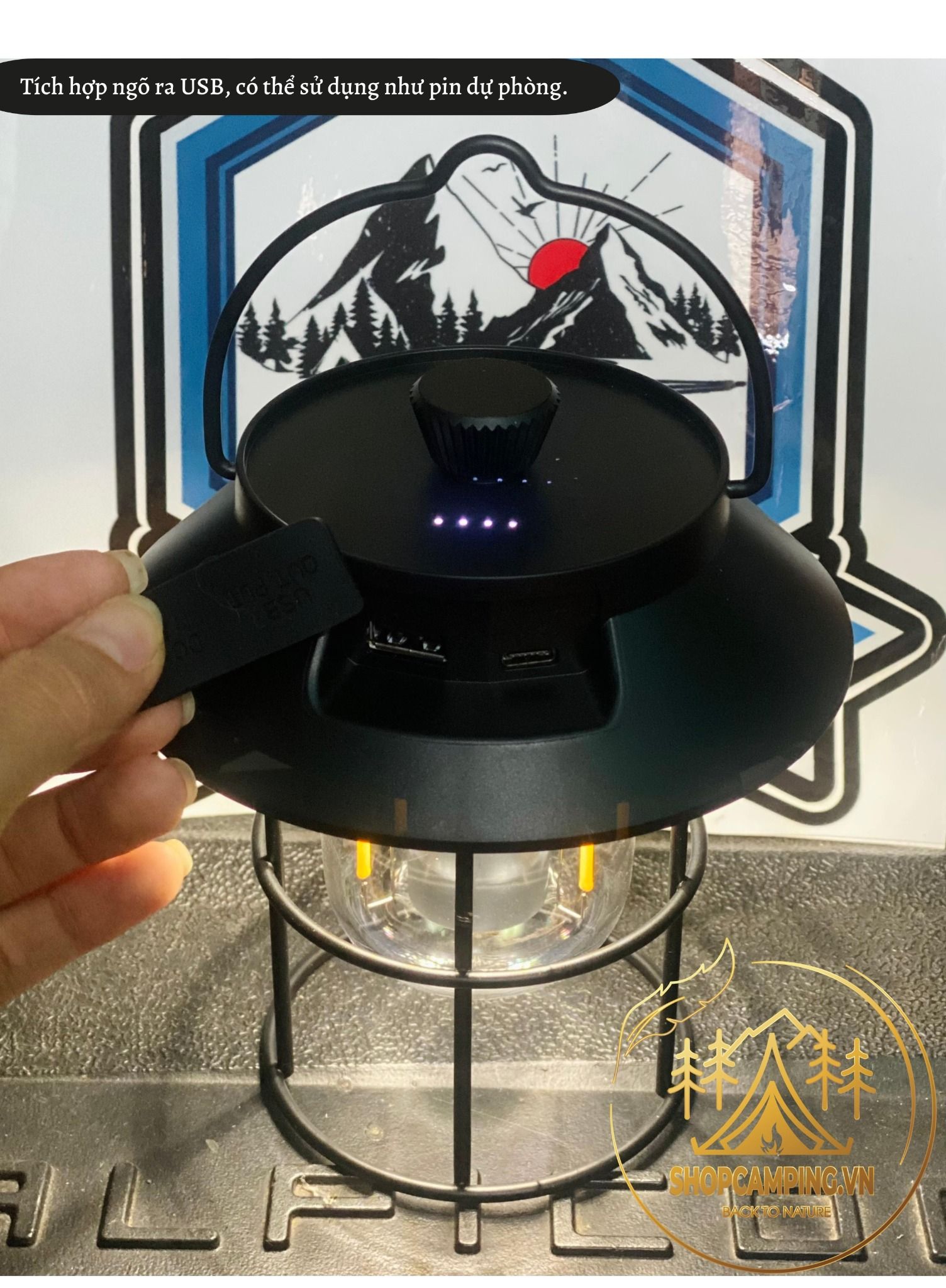 Đèn treo lều, để bàn, đèn cắm trại dã ngoại du lịch Retro Lamp 5000mah