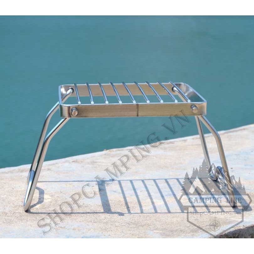 Kiềng bếp gấp gọn inox 304 dày nấu nướng, khung bếp chắn gió điều chỉnh độ cao dã ngoại cắm trại