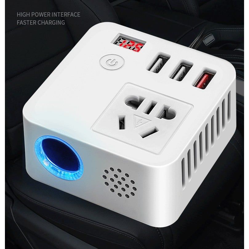 Bộ sạc điện điện thoại tích hợp inverter 12v sang 220v có sạc nhanh QC3.0 xe hơi