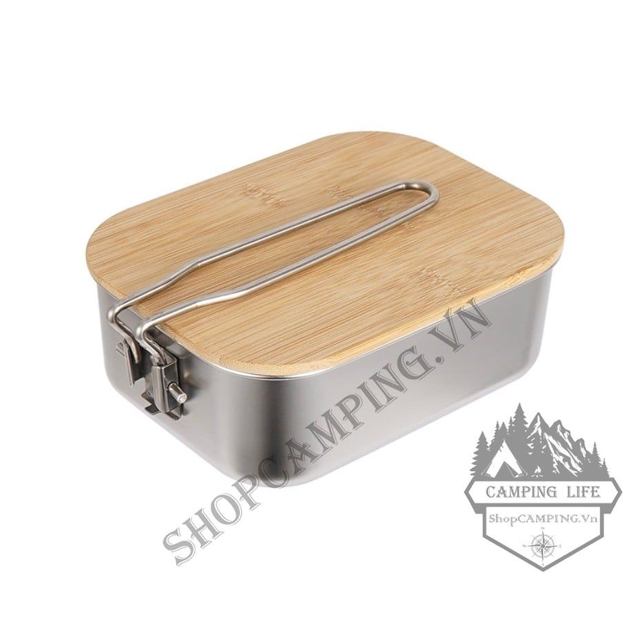 Cà mèn inox 304 nắp gỗ tre đa năng, hộp đựng cơm, thức ăn dã ngoại cắm trại