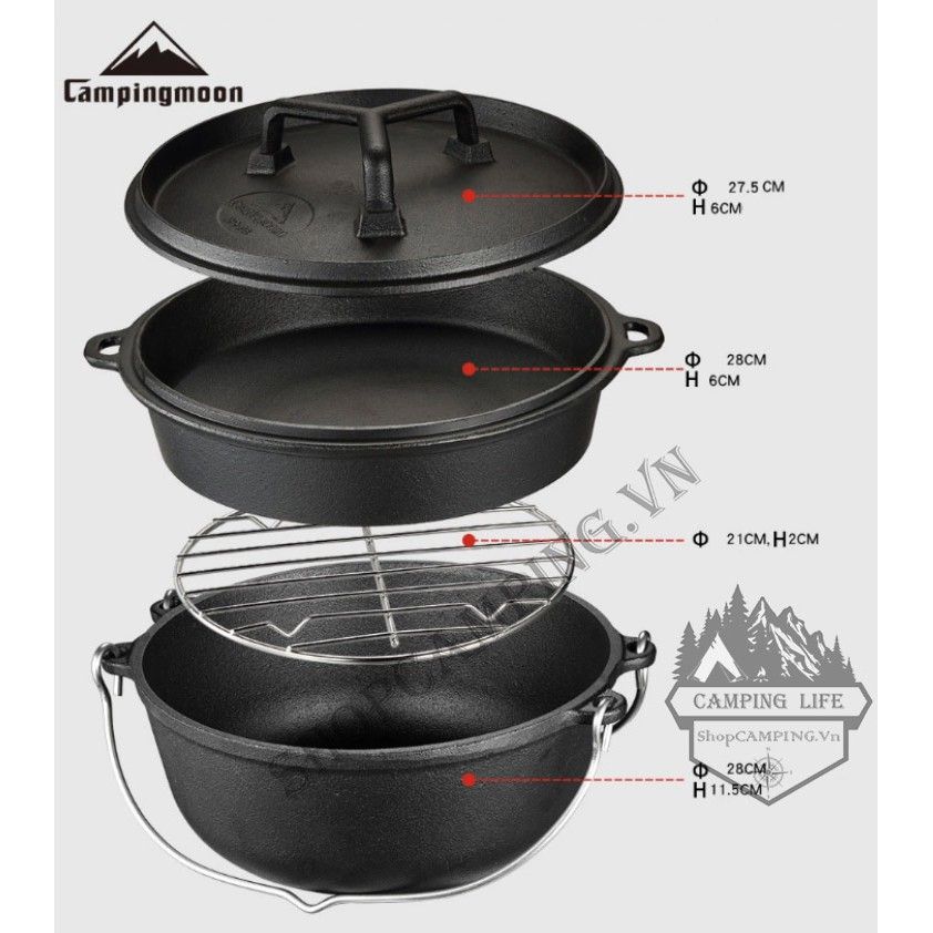 Nồi gang treo dã ngoại cắm trại đa năng Campingmoon DO-28