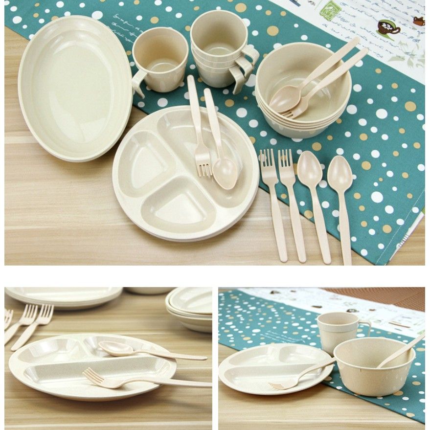 Bộ chén đĩa E-cook 24 món xếp gọn, bộ dụng cụ ăn uống có hộp đựng dã ngoại, cắm trại