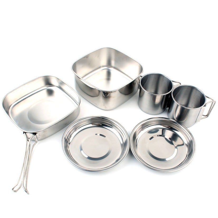 Bộ nồi inox 6 món cắm trại di động 3-4 người