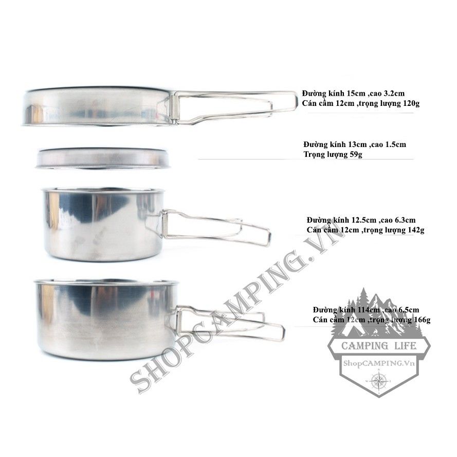 Bộ nồi inox dã ngoại,cắm trại 4 món