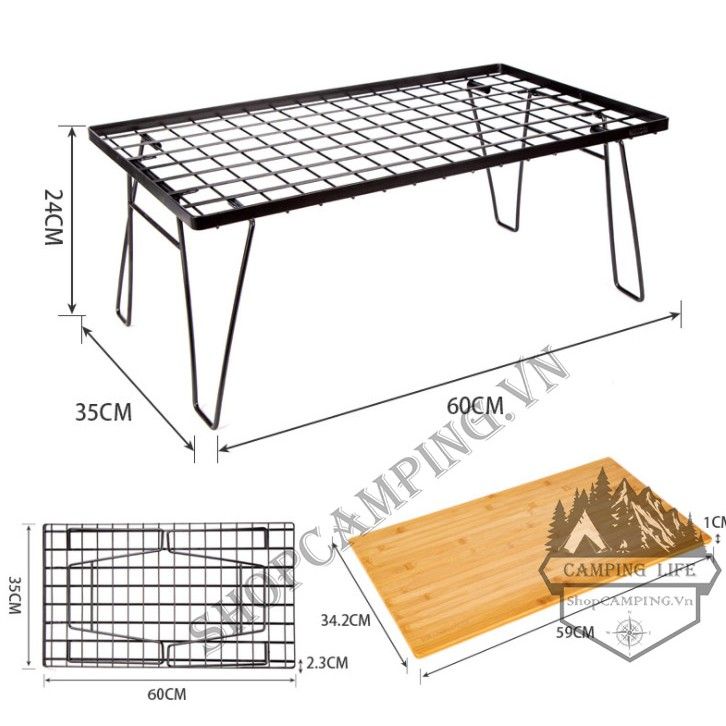 Bàn xếp hoặc kệ để đồ bằng sắt/ Túi đựng bàn/ Mặt gỗ của kệ