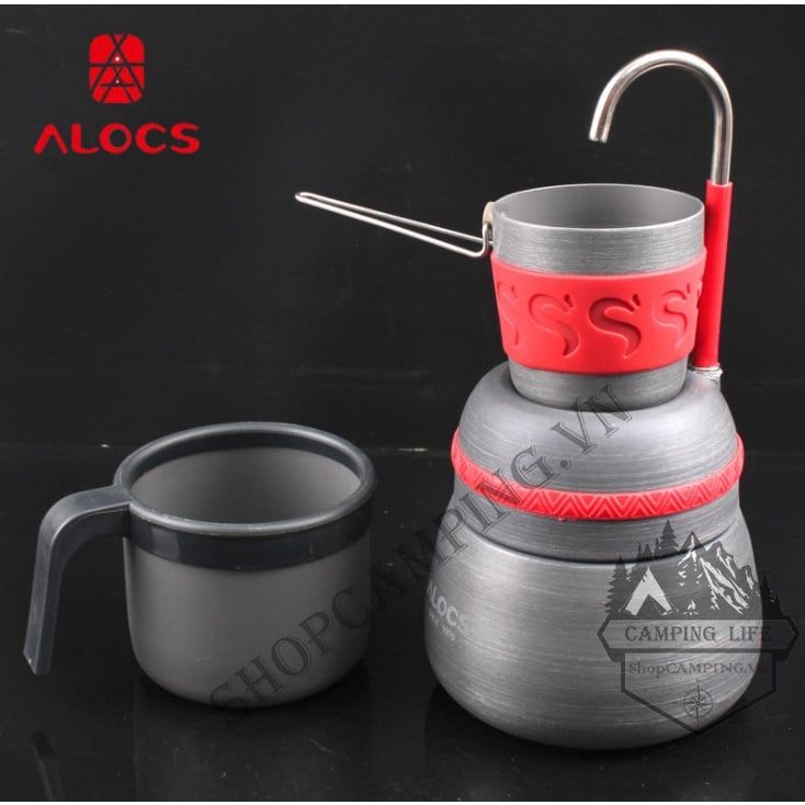 Bộ ấm pha cà phê dã ngoại,cắm trại cao cấp,Ấm Moka pot pha cà phê espresso Alocs kèm 1 cốc