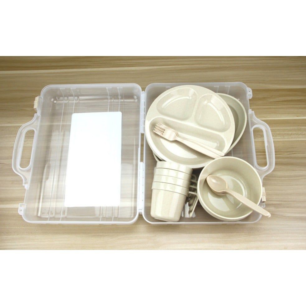 Bộ chén đĩa E-cook 24 món xếp gọn, bộ dụng cụ ăn uống có hộp đựng dã ngoại, cắm trại