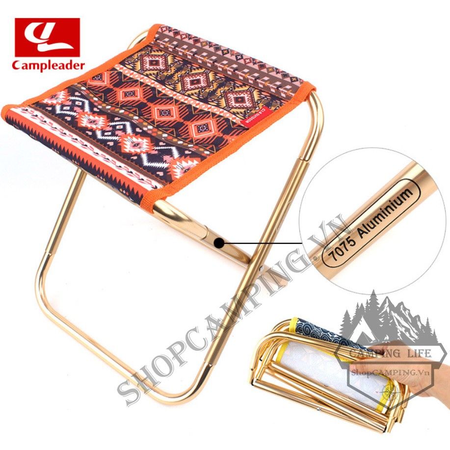 Ghế xếp dã ngoại CLS hợp kim nhôm, ghế gấp gọn mini thổ cẩm gọn nhẹ bỏ túi, balo đi phượt, cắm trại