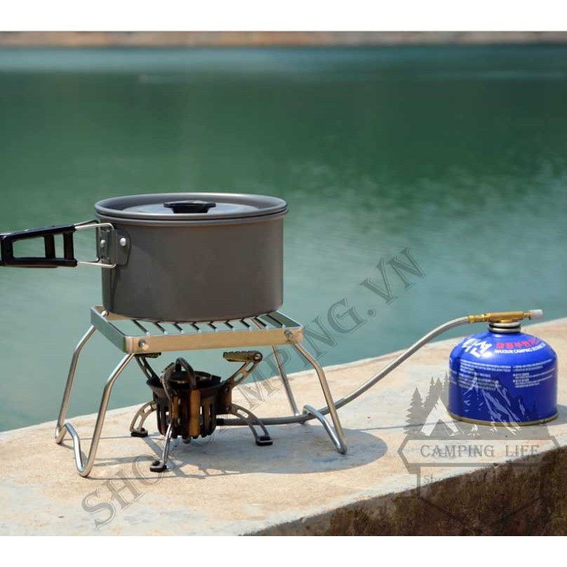 Kiềng bếp gấp gọn inox 304 dày nấu nướng, khung bếp chắn gió điều chỉnh độ cao dã ngoại cắm trại