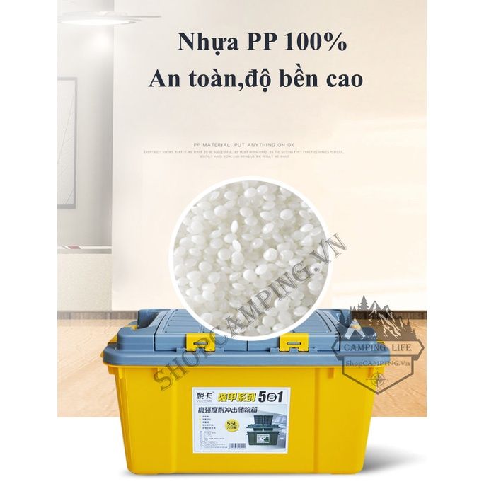 Thùng nhựa đựng đồ chịu lực siêu bền 55L chống nước có ngăn đựng đồ phía trên tiện dụng