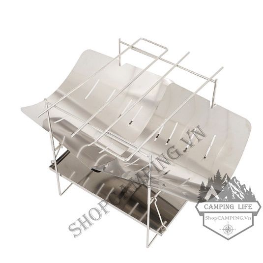 Bếp củi inox 304, bếp nướng xếp gọn có túi đựng dã ngoại, cắm trại