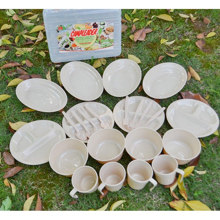 Bộ chén đĩa E-cook 24 món xếp gọn, bộ dụng cụ ăn uống có hộp đựng dã ngoại, cắm trại