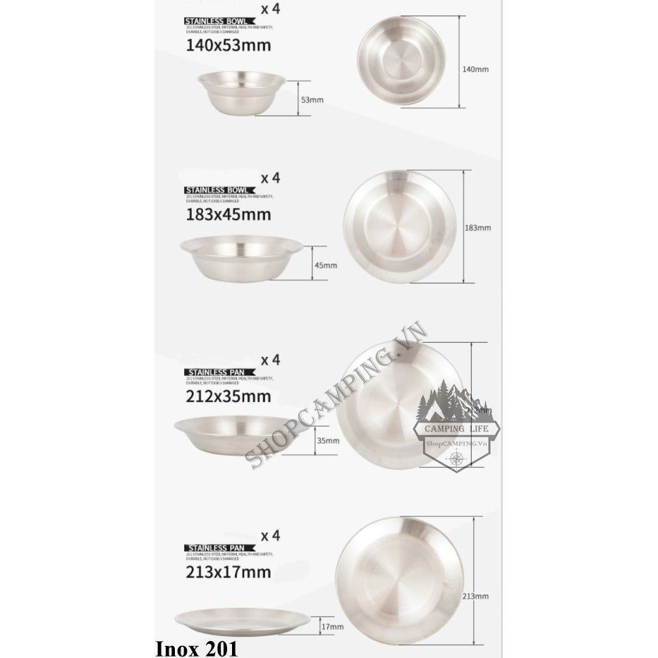 BỘ CHÉN DĨA CLS CAO CẤP 16 MÓN INOX 201
