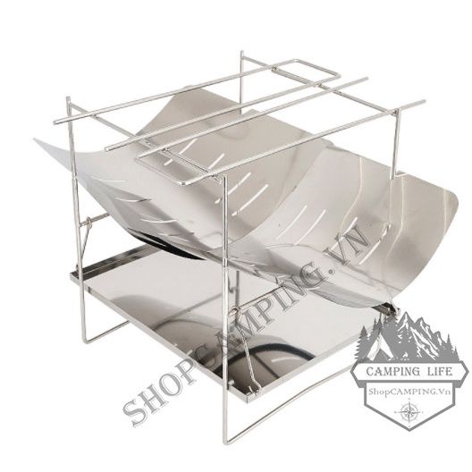 Bếp củi inox 304, bếp nướng xếp gọn có túi đựng dã ngoại, cắm trại
