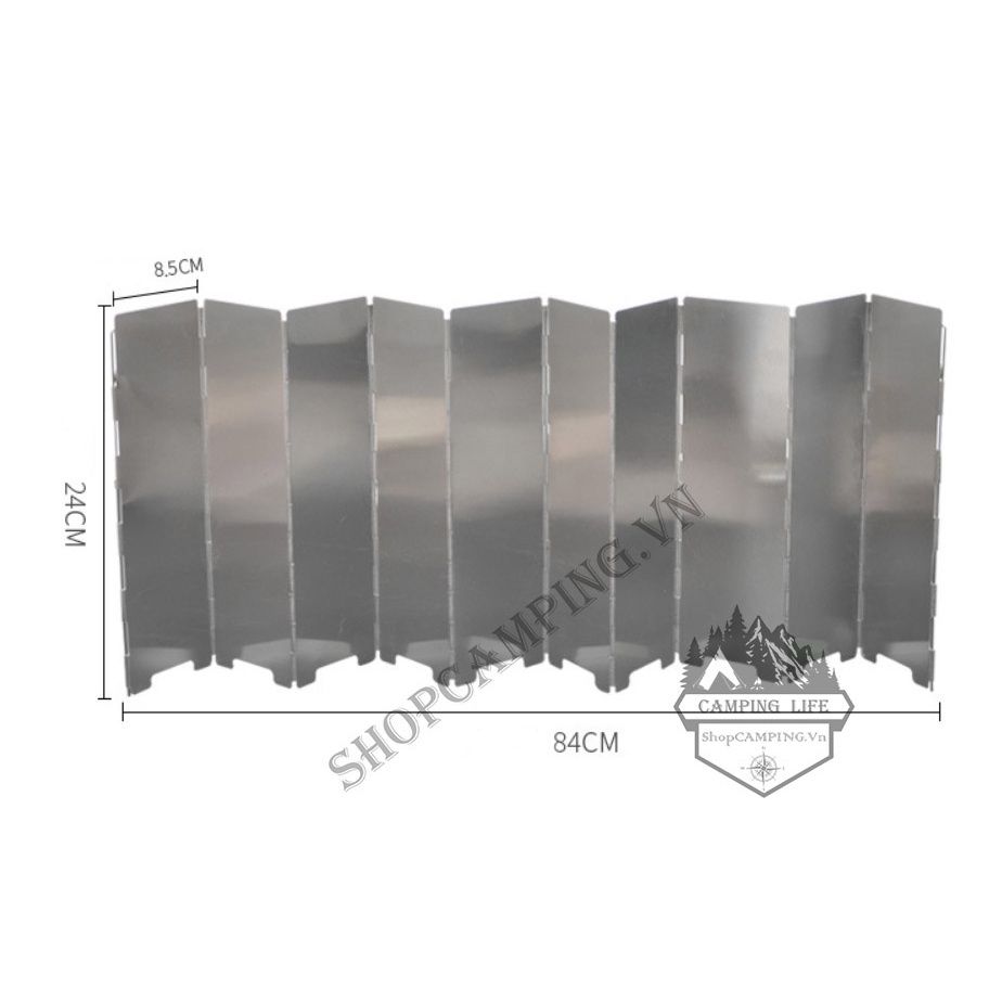 Tấm chắn gió 10 miếng size xl 24cm gấp gọn, tấm che gió bếp cắm trại, du lịch, dã ngoại có hộp đựng Camping VietNam