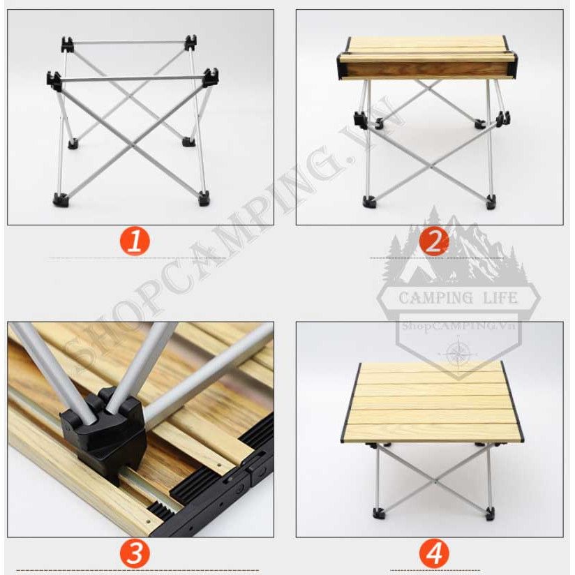 Bàn Nhôm Vân Gỗ Dã Ngoại Thông Minh, Bàn Xếp Đi Động Gấp Gọn Du Lịch, Cắm Trại Có Kèm Túi Đựng (đủ size)