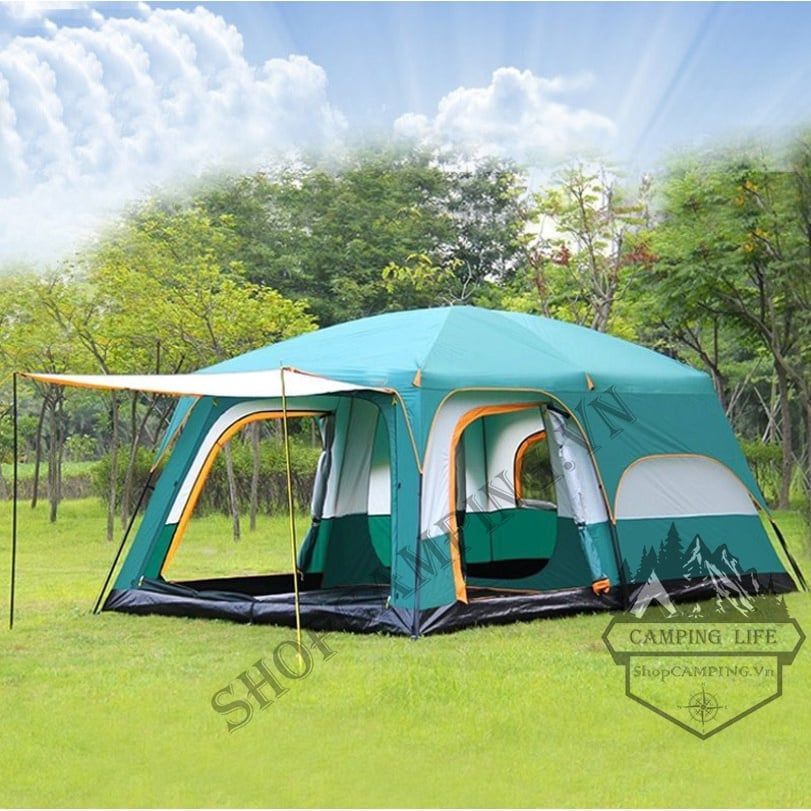Lều cắm trại 2 phòng ngủ cỡ lớn cho 8-12 người, lều dã ngoại 2 lớp chống mưa CM 096 du lịch