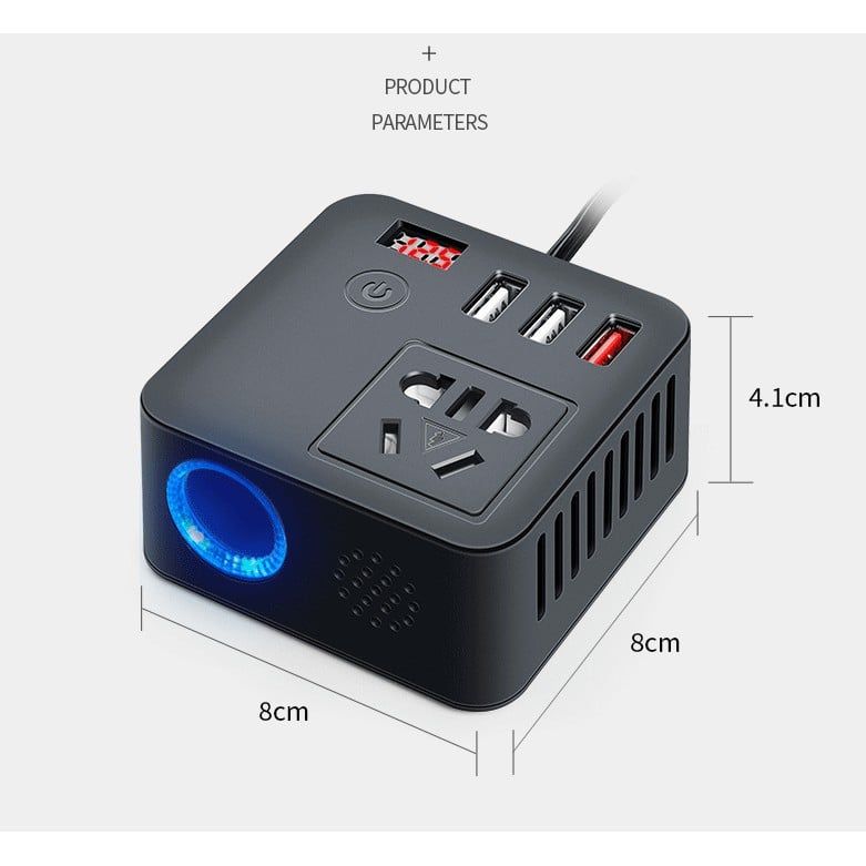Bộ sạc điện điện thoại tích hợp inverter 12v sang 220v có sạc nhanh QC3.0 xe hơi
