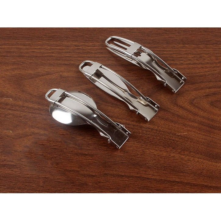 Bộ dao muỗng nĩa inox 304 xịn (nam châm không hít), muỗng nĩa dao gấp gọn có túi vải đi kèm