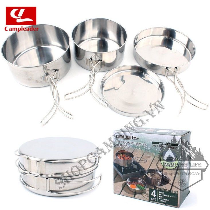Bộ nồi inox dã ngoại,cắm trại 4 món