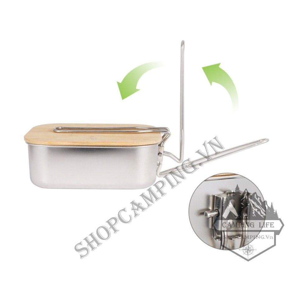 Cà mèn inox 304 nắp gỗ tre đa năng, hộp đựng cơm, thức ăn dã ngoại cắm trại