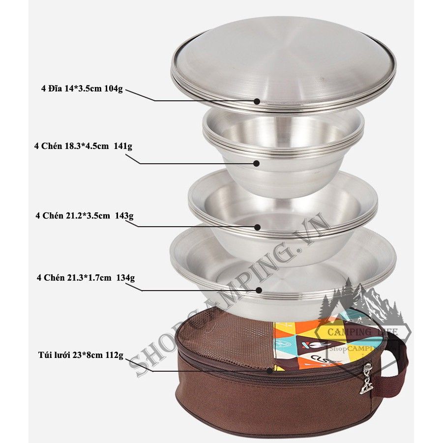 BỘ CHÉN DĨA CLS CAO CẤP 16 MÓN INOX 201