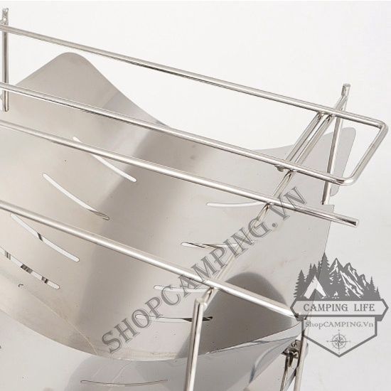 Bếp củi inox 304, bếp nướng xếp gọn có túi đựng dã ngoại, cắm trại
