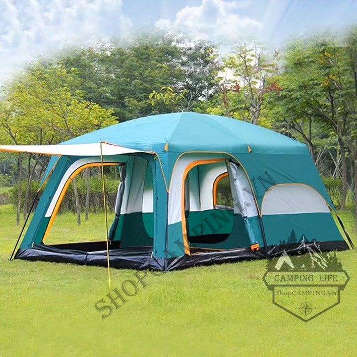 Lều cắm trại 2 phòng ngủ cỡ lớn cho 8-12 người, lều dã ngoại 2 lớp chống mưa CM 096 du lịch