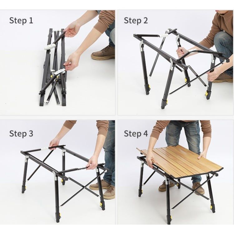 Bàn xếp gọn chân rút điều chỉnh độ cao hợp kim nhôm, bàn dã ngoại cao cấp