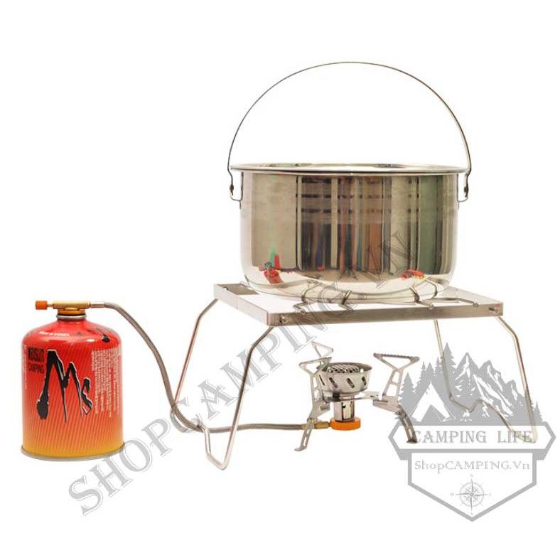 Kiềng bếp gấp gọn inox 304 dày nấu nướng, khung bếp chắn gió điều chỉnh độ cao dã ngoại cắm trại