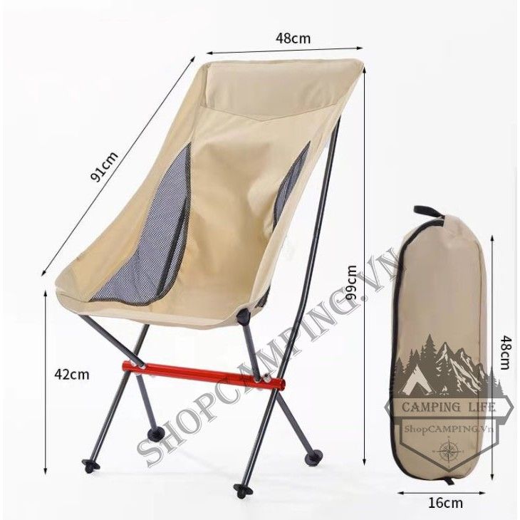 Ghế xếp cắm trại, dã ngoại có tựa đầu, full nhôm chịu lực
