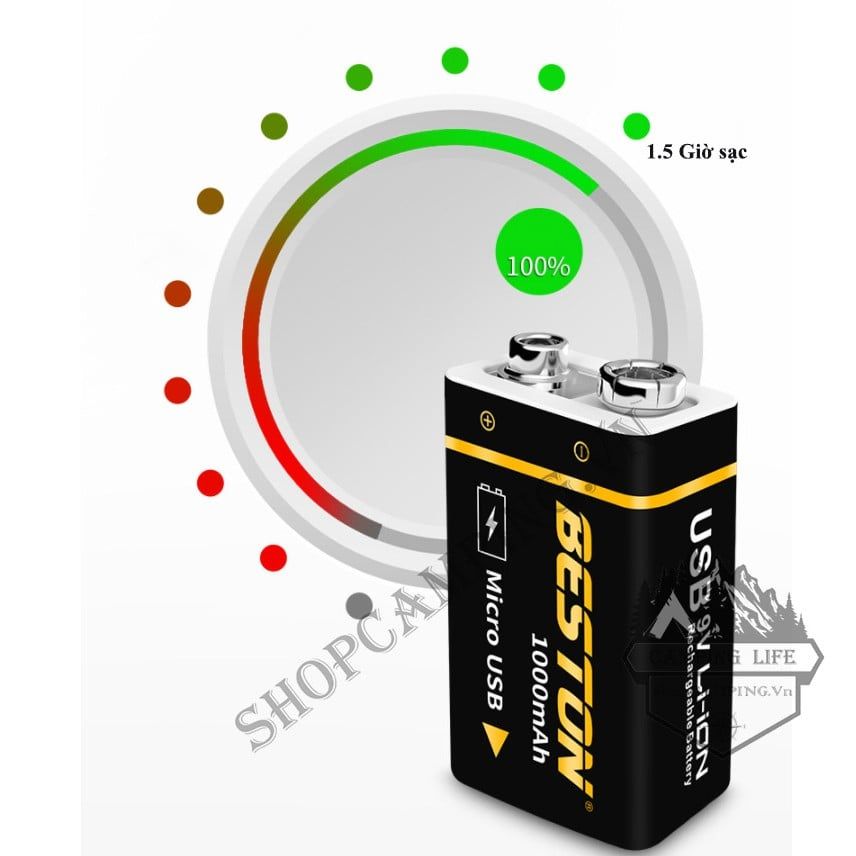 Pin bộ sạc 9v Chính Hãng Beston cao cấp dung lượng cao 1000mAh sạc trực tiếp bằng cáp micro USB