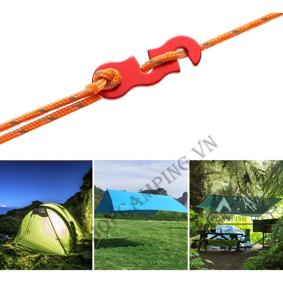 Set 10 dụng cụ căng dây lều hợp kim nhôm siêu nhẹ, móc khóa dây lều, tăng bạt cắm trại, dã ngoại