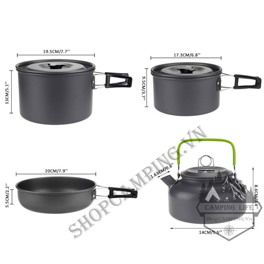 Bộ nồi xếp gọn 15 món siêu nhẹ đi phượt, dã ngoại cắm trại DS 508