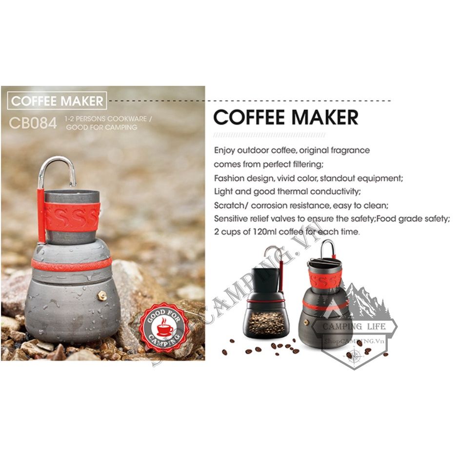 Bộ ấm pha cà phê dã ngoại,cắm trại cao cấp,Ấm Moka pot pha cà phê espresso Alocs kèm 1 cốc